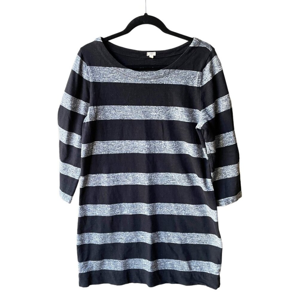 J.Crew size M Black Gray Striped 3/4 Sleeve Dress
